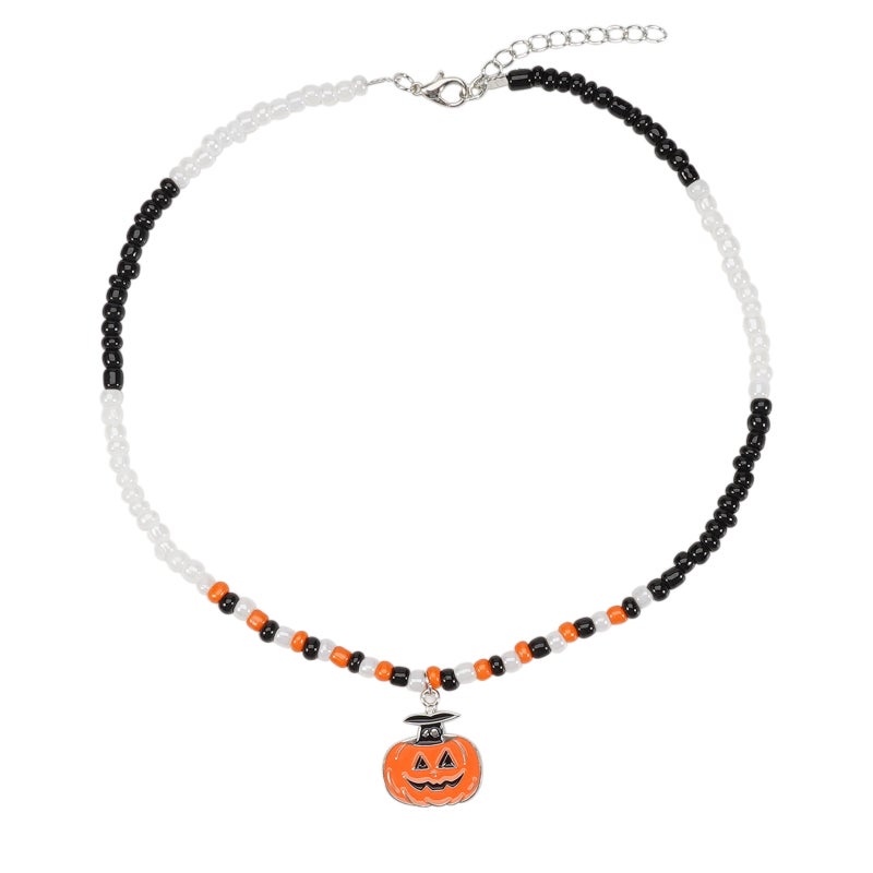Halloween Necklace Ghost Pumpkin Pendant Rice Bead Handmade Necklace Party Necklace - Image 1